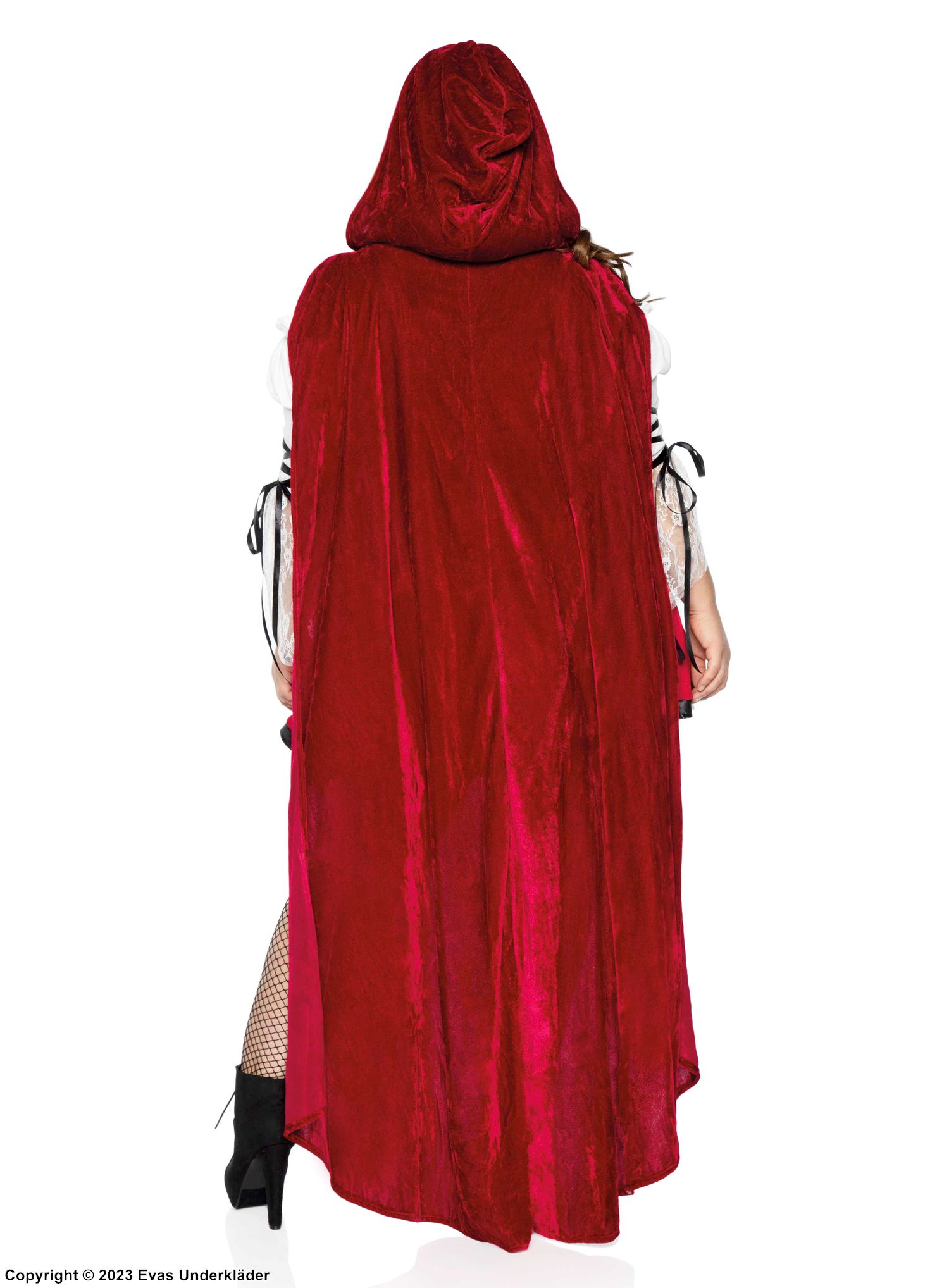 Rødhette, kostyme-kjole, snøring, volangkant, off-shoulder, plus size